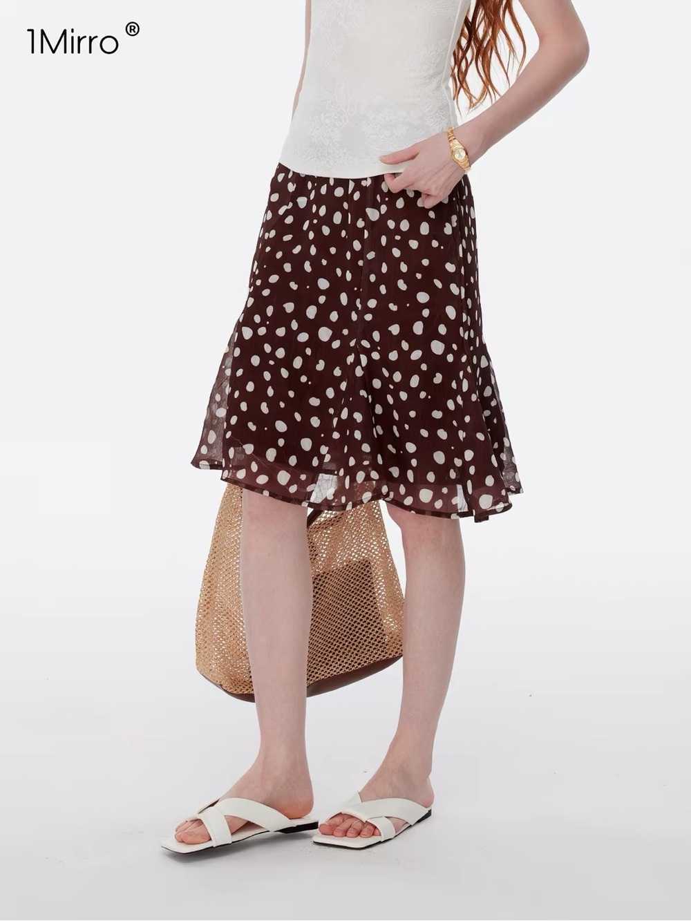 Brown Polka Dot A-Line Skirt
